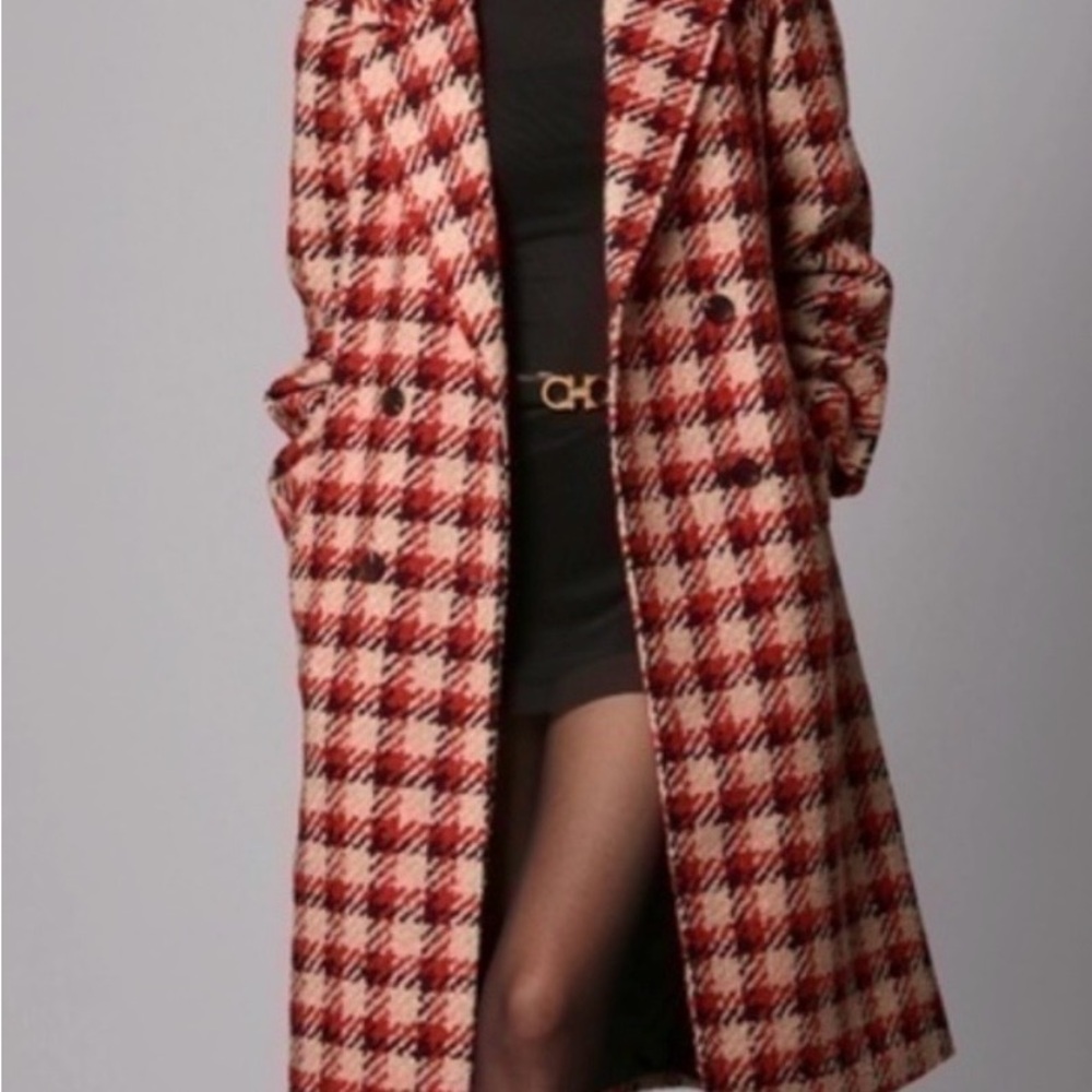 Avec Les Filles Red and White Checkered Trench Coat
